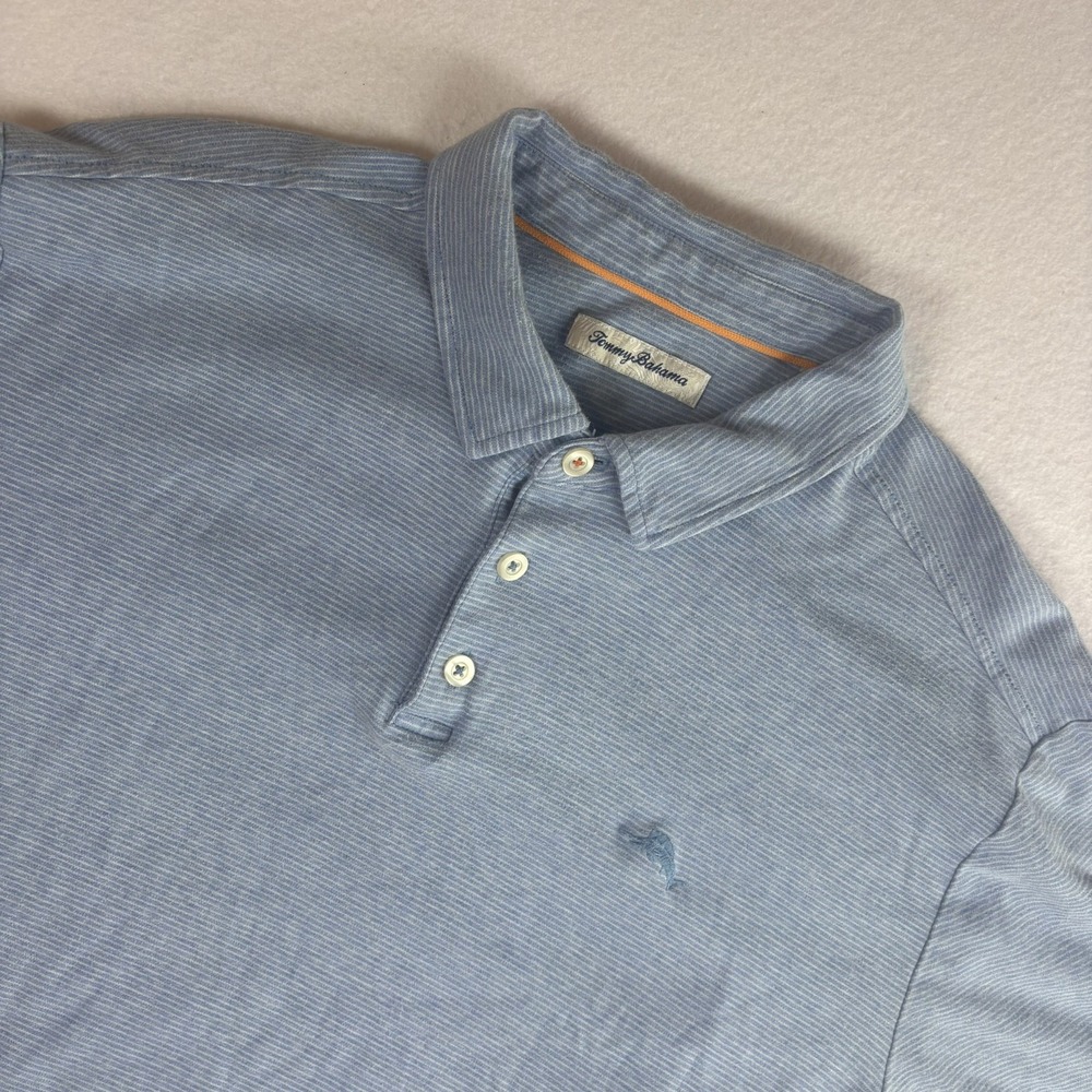 Tommy Bahama Polo Shirt Mens Large Golf Casual Cotton Blue Striped Short Sleeve